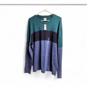 GAP Factory Sweater Mens XL Colorblock Crewneck Blue Green Cotton Blend NWT